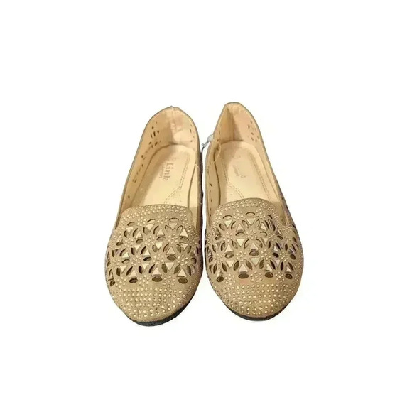 Girls Link Comfort Tan Suede Like with Silver Rhinestone Loafers Size 1 - Picture 1 of 7